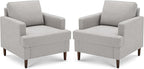 Mid-Century Accent Chair,Modern Linen Fabric Armchair for Living Room,Comfy Upholstered Reading Accent Chairs for Bedroom,Single Sofa Chair with Wood Legs (Light Grey, 2 Pack)