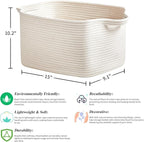 3 Packs Cotton Rope Woven Basket With Handles for Shelves -15"*10.2"*9.1"(White)