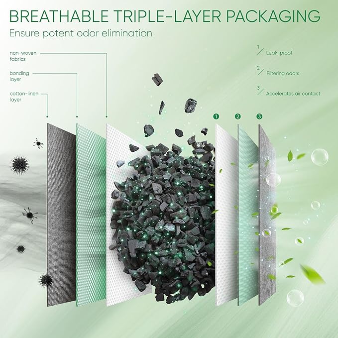Activated Charcoal Odor Absorber, 6 Pack Natural Shoe Odor Eliminator, Bamboo Charcoal Air Purifying Bags, Sneaker Deodorizer and Moisture Absorbers for Clean Footwear, Shoe Odor Remover