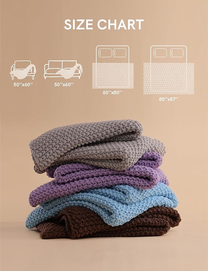 YnM Chunky Cotton Knit Throw Blanket, Cable Knit Throws for Bed Couch Sofa, Comfy & Relaxing, Decorative Piece for Farmhouse Modern Boho Rustic Scandinavian Chic Vibe, Chocolate Brown 80x87 Inches