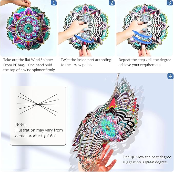 Hanging Wind Spinners for Yard and Garden Mandala Purple Star,Kinetic Wind Spinners Outdoor Worth Gift Christmas Decorations,12Inch Stainless Steel Wind Spinner for Outdoor&Indoor Decor