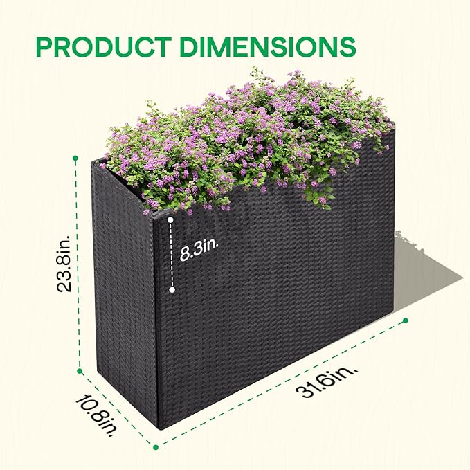 IDZO All Weather Wicker Planter Raised Garden Bed, 24 in Tall Round Rattan Flower Pots, Durable Self-Watering Indoor Outdoor Wicker Planters for Porch Patio Balcony