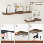 Wide Floating Shelves for Wall 12 Inch Deep, 36" X 12" X 2" Floating Shelf, 2 Inch Thick Shelf for Bathroom Bedroom Kitchen Book Room, Heavy Duty 65lbs Shelves for Farmhouse Decor Set of 2, Walnut