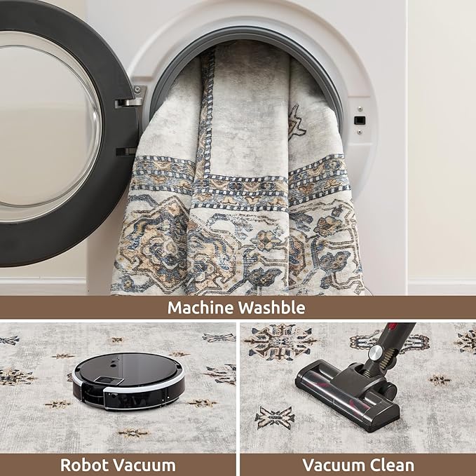 AMOAMI Vintage 2X10 Runner Rug Non Slip Soft Runners for Hallways Washable Hallway Runner Rug Bedside Rugs for Bedroom Long for Hallways Entryway Laundry Room Stair Kitchen Bathroom