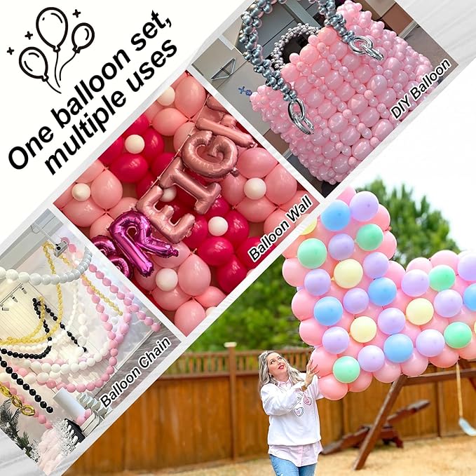 Pastel Pink Linking Balloons, 100PCS 6 Inch Small Baby Pink Link Balloons for Making Balloon Wall Heart Arch, Quick Linked Balloon for Girls Wedding Birthday Baby Shower Valentine's Party Decorations