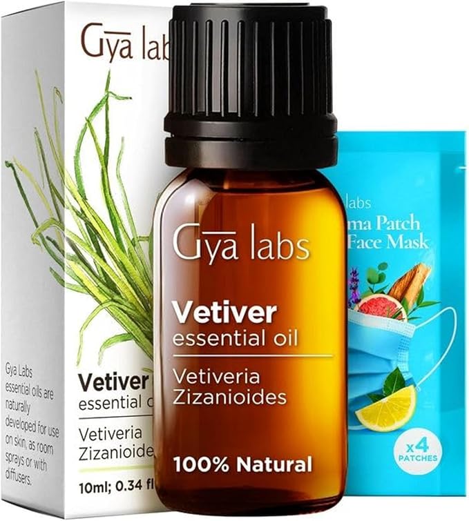 Gya Labs Vetiver Essential Oil Creates a Tranquil Atmosphere for Relaxation - 0.34 Fl Oz - 100% Pure Natural Vetiver Oil for Skin, Hair, Diffuser & Candle Making Scent