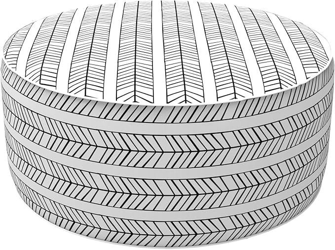 LVTXIII Outdoor/Indoor Inflatable Ottoman, Patio Footrest Stool, Portable Round Ottoman for Patio Garden, Camping or Home, Herringbone Black White