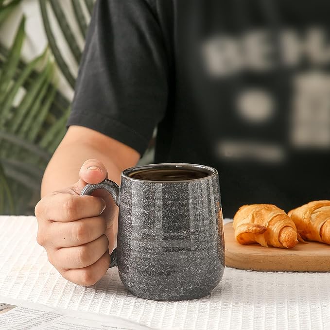 Hasense Ceramic Coffee Mugs - 15 OZ Large Coffee Cups Set of 4 with Handle for Hot Beverage, Porcelain Latte Mugs for Tea, Milk, Cocoa, Cappuccino and Mocha, Microwave and Dishwasher Safe, Grey