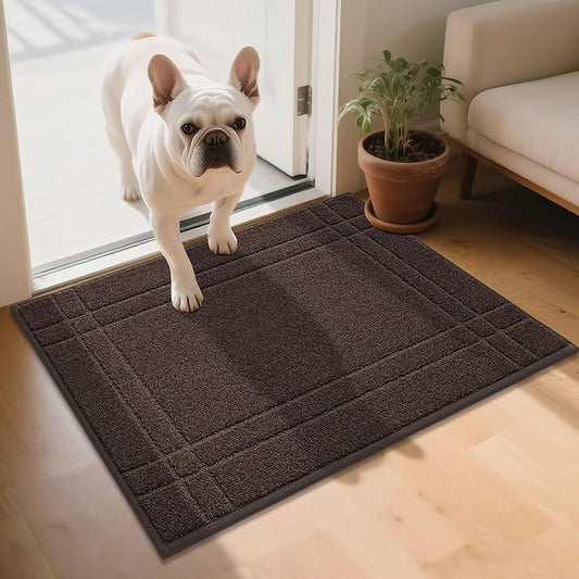 JSEI Entryway Rugs Doormat 24"x36", Non-Slip Dirt Trapper Door Mats Indoor, Washable Absorbent and Stain Resist Welcome Floor Mat for Front Door, Dog Door Mat, Muddy Wet Shoes & Paws, Brown