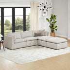 CHITA Sectional Modular Down Filled L Shape Sofa, Comfty Feather L Shape Cloud Couch,FSC Certified L Shaped Couch for Living Room, 114 inch Width,5 Seat with 2 Storage Ottomans, Snow