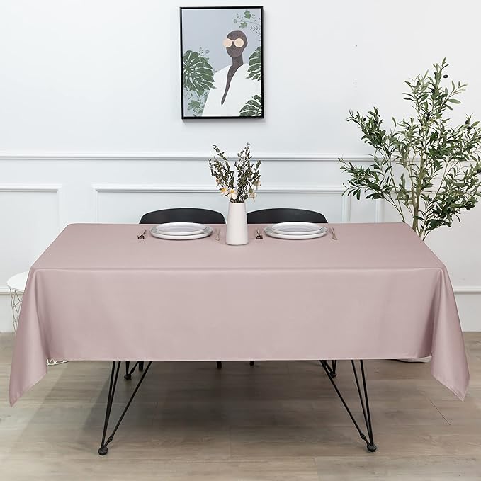 sancua Rectangle Tablecloth - 60 x 120 Inch - Stain and Wrinkle Resistant Washable Polyester Table Cloth, Decorative Fabric Table Cover for Dining Tables, Buffet Parties and Camping, Blush