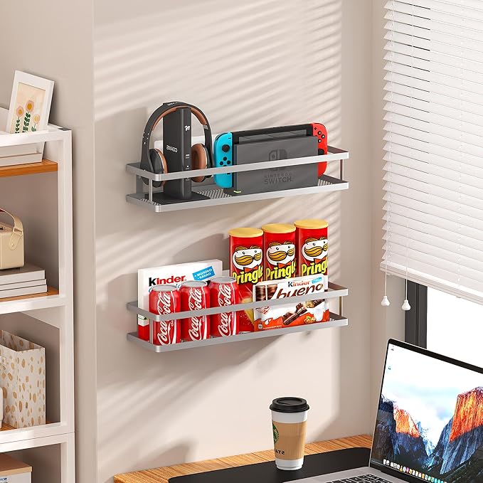 PUSDON Metal Wall Hanging Basket 2 Packs DIY Suitable for Multiple Scenes - Large Silver Grey Guardrail