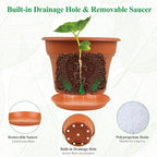 16 inch Plastic-Flower-Pot-for-Indoor-Plants, 4 Pack Large Outdoor Planter Pot with Drainage Holes & Saucers, Resin Decorative Garden Pots Planters