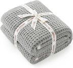 Snuggle Sac Ultra Soft Waffle Throw Blanket for Couch Bed Sofa 50x60 inches, Reversible Grey Blanket Microfiber Fluffy Fuzzy Cozy Knit Throws for Women Mothers Birthday Gifts