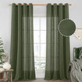 LAMIT Olive Green Linen Sheer Curtains 90 inch for Living Room, Soft Thick Bronze Grommet Light Filtering Boho Window Textured Neutral Drapes for Bedroom Farmhouse, 2 Panels Set, 52 x 90 Inch