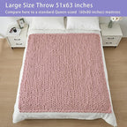 Bigacogo Chunky Knit Throw Blanket for Couch, 51x63 inches, 100% Hand Knitted with Thick Jumbo Chenille Yarn, Cozy Soft Large Rope Knot Cable Crochet Blankets for Sofa Bed Living Room, Dusty Pink