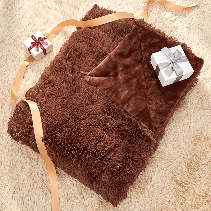 GONAAP Fuzzy Faux Fur Throw Blanket Coffee Super Soft Cozy Plush Fuzzy Shaggy Blanket for Couch Sofa Bed (Coffee, Throw(50"x60"))