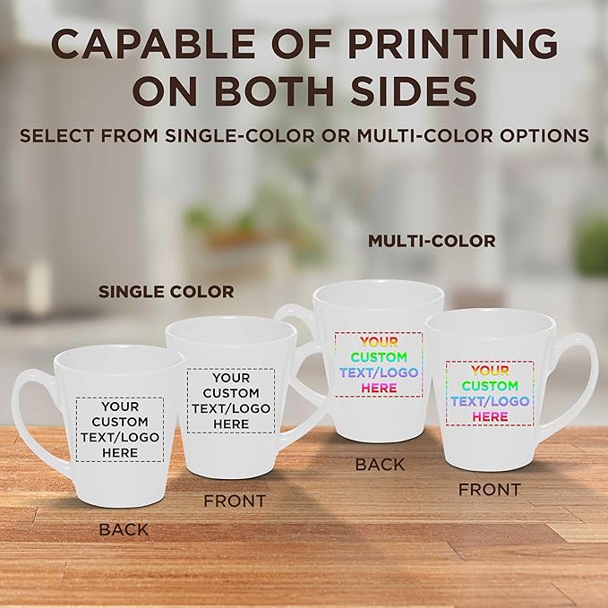 DISCOUNT PROMOS Custom Glossy Ceramic Latte Coffee Mug 12 oz. Set of 50, Personalized Bulk Pack - Perfect for Tea, Espresso, Cappuccino, Hot Cocoa - White