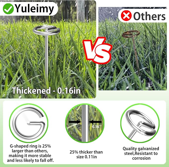 40 Pack Heavy Duty 8 Gauge Galvanized Landscape Fabric Pins, 6 Inch G-Shaped Round Top Weed Barrier Stakes for Garden, Erosion Control, Tent, Ground Cover (Silver)