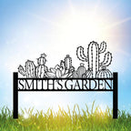 Personalized Cactus Metal Garden Sign, Large Garden Decoration Metal Sign with Stakes, Custom Gardener Family Name Sign, Cactus Decor for Outdoor, Patio Decorative, Yard Art, New Home Gift