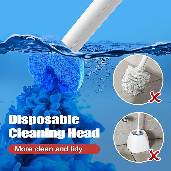 JEHONN Disposable Toilet Bowl Cleaner Wand with Upgraded Clamping System, Wall Mounted Bathroom Scrubber Brush for Bathtub Sink Wash Basin, 16 Refills