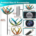 82" Vibrant Multicolor Solar Tulip Large Wind Spinner - Outdoor Garden Decor with Auto-Illuminated Glass Orb for Patio, Lawn & Yard Decoration