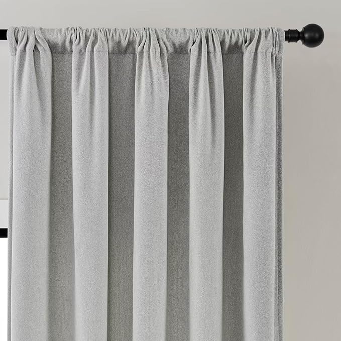 Joydeco Light Filtering Curtains 90 Inches Long for Bedroom Living Room, Faux Linen Curtains 90 Inch Length 2 Panels Set,Pinch Pleat Curtains for Bedroom Living Room(52x90 inch, Greyish White)