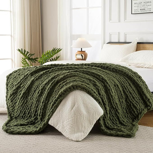 Ultra Soft Chunky Knit Blanket Throw -50x70 Hand Knitted Warm Chenille Throw Blanket, Home Decor Soft Thick Yarn Cable Knit Blanket Breathable Fleece Banket Christmas for Couch Bed Sofa Best GIF