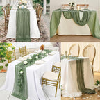 6 Pack Sage Green Cheesecloth Table Runner 10FT Rustic Gauze Fabric Cheese Cloth Table Runner for Wedding Bridal Baby Shower Table Decor 20 x 120 Inch Long Boho Sheer Birthday Party Table Decorations