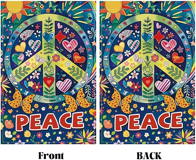 Peace Garden Flag Butterfly Flowers Art Garden Yard Flags Double Sided Colorful Farmhouse Holiday Decorative Yard Flag, Porch Outdoor Decoration Sign Banner (28X40INCH)