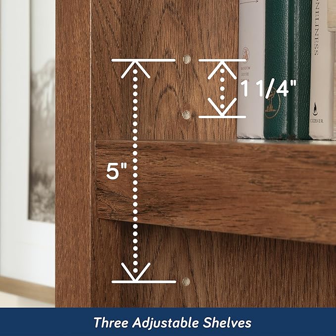 Sauder Miscellaneous Storage 5 Split Bookcase/Book Shelf, L: 35.28" x W: 13.23" x H: 69.76", Oiled Oak finish