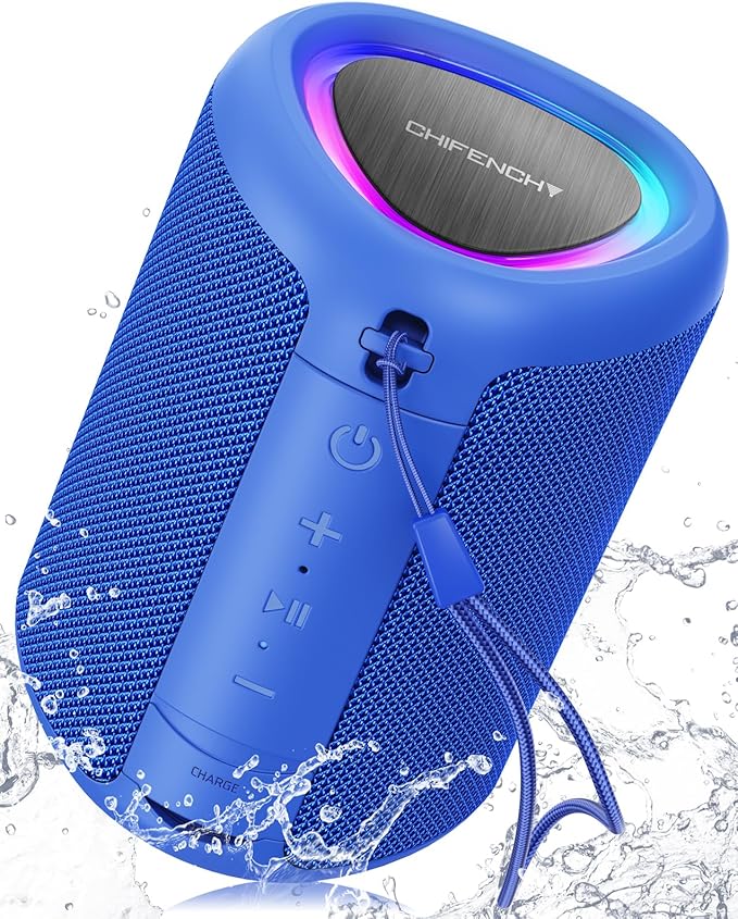 Portable Bluetooth Speaker with Lights, Stocking Stuffers, Powerful Crystal Clear Sound, IPX5 Waterproof, All Day Playtime, BT 5.3, TWS Paring, Small Wireless Speaker for Outdoor, White Elephant Gifts
