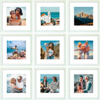 Vittanly 12x12 Picture Frames Set of 9, Shatter Resistant Plexiglass, Display 8x8 Pictures with Mat or 12x12 without Mat, Photo Frames for Wall Mount, Engineered Wood, Vintage Green