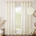 LAMIT Sheer Linen Curtains for Living Room 95 inch Long 2 Panels, Light Filtering Natural Curtains Bronze Grommet Linen Textured Neutral Boho Drapes for Bedroom Farmhouse, 52 x 95 Inch