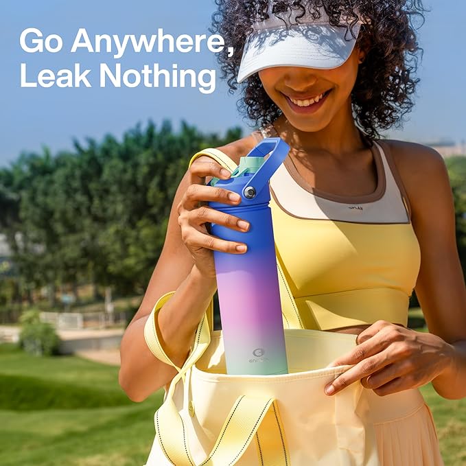 Insulated Water Bottle with Straw Stainless Steel Water Bottle, Leak-Proof, BPA-Free, Double Wall Vacuum Keeps Cold for 24 Hours for Sports, Travel, School (18 oz, Frosted Lilac)