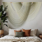 Macrame Wall Hanging Boho Wall Decor Tapestry Dip Dyed Ombre Moss Green Handmade Wall Art Woven Cotton Rope Backdrop with for Bedroom Living Room, 57" W x 39" L