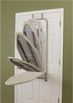 Household Essentials 144222 Over The Door Small Ironing Board with Iron Holder, Natural Cotton Cover Silver
