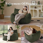 Giant Plush Bean Bag Chair for Adults with Armrests - Oversized Comfy Green Beanbag Lounge Lazy Floor Sofa Accent Chair for Living Room, Bedroom & Dorm, Cozy Fluffy Single Cloud Mini Couch