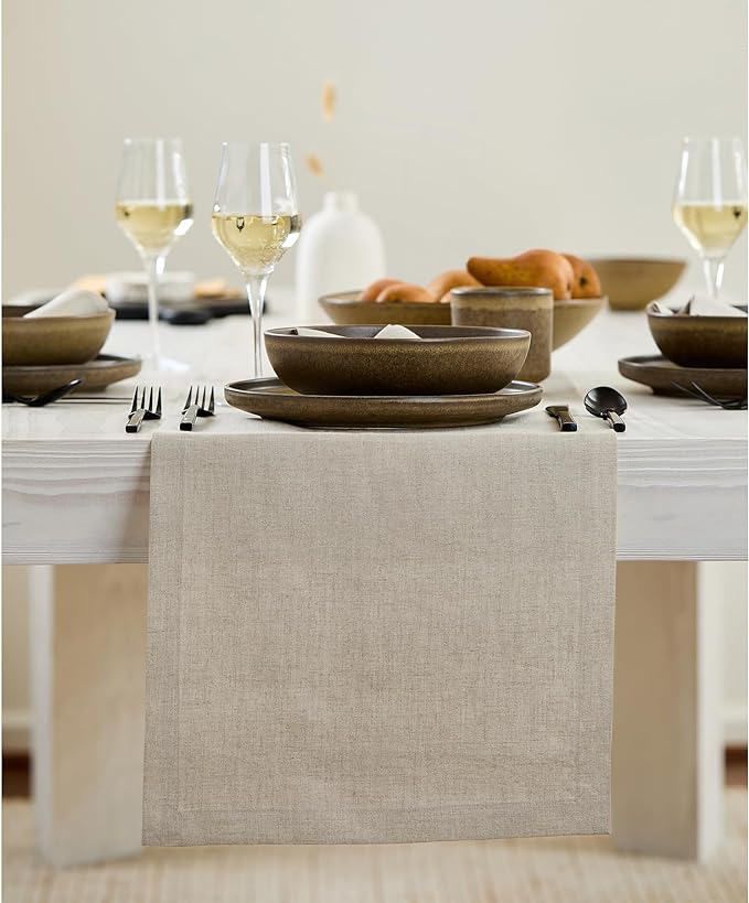 Solino Home Linen Natural Table Runner 132 Inches Long - 100% Pure Linen Extra Long Table Runner 14 x 132 Inch for Fall, Autumn, Thanksgiving - Fete