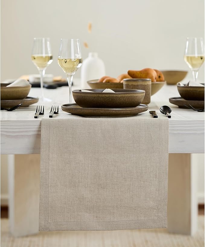 Solino Home Linen Natural Table Runner 120 Inches Long - 100% Pure Linen Dining Table Runner 14 x 120 Inch for Fall, Autumn, Thanksgiving - Fete