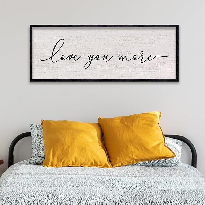 LuZhiQiang Love You More Sign Wall Decor 40"x15" for Master Bedroom Above Over Bed Large Simple Wood Framed Hanging Wall Art (Black)