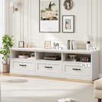 IDEALHOUSE 70in TV Stand for TVs up to 80", Mid Century Modern Entertainment Center with Storage Drawer and Open Shelves, TV Console Media Cabinet for Living Room, Bedroom, Antique White