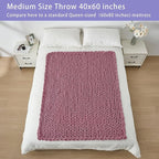 Bigacogo Chunky Knit Throw Blanket for Couch, 40x60 inches, 100% Hand Knitted with Thick Jumbo Chenille Yarn, Cozy Soft Large Rope Knot Cable Crochet Blankets for Sofa Bed Living Room, Burnt Rose