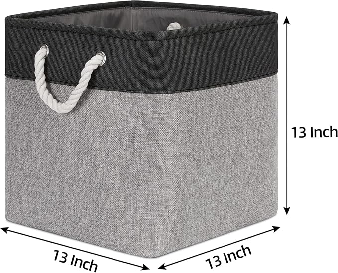 Bidtakay Fabric Cube Storage Bins for Organizing 13x13 Large Storage Baskets Decorative Storage Bins for Home Storage Set of 3 Shelf Organizer Bins for Toy Storage (Black&grey)