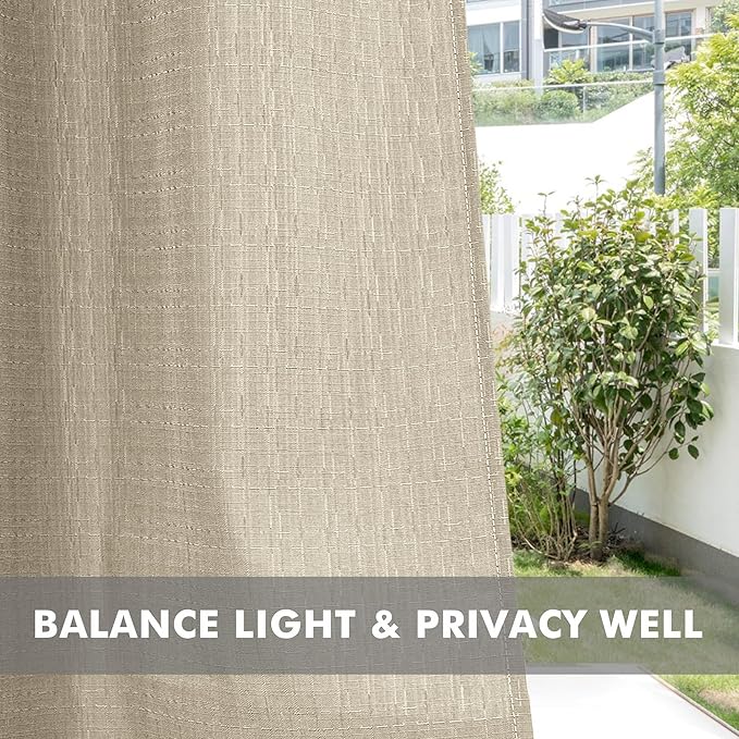 HolidayIdeas 6 Panels Linen Outdoor Curtains for Patio Waterproof-Cream Outside Gazebo Curtains 54"x95"-Indoor/Outdoor Weighted Weatherproof Curtains, Privacy for Pergola, Porch, Cabana, Sunroom