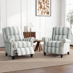 UIXE Pushback Recliner Chair, Fabric Armchair Push Back Accent Chair for Living Room, Rivet Trim Club Arm Chair Overstuffed Home Theater Single Sofa Bedroom Reading Seat with Footrest - Stripe Blue