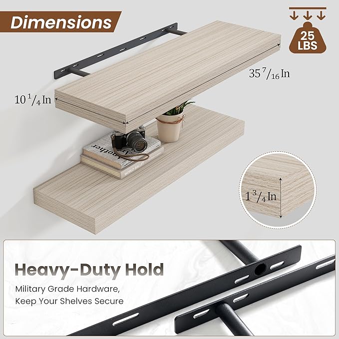 Heimlove 36 Inch Floating Shelves for Wall Set of 2,Wall Shelves for Storage & Decor - Heavy Duty with Invisible Brackets,Perfect for Living Room,Bedroom,Home Office-Grey