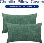 CaliTime Throw Pillow Covers Decorative 16 X 26 Inches Pack of 2 Cozy Chenille Cushion Cases for Couch Sofa Bed Living Room Home Dark Green
