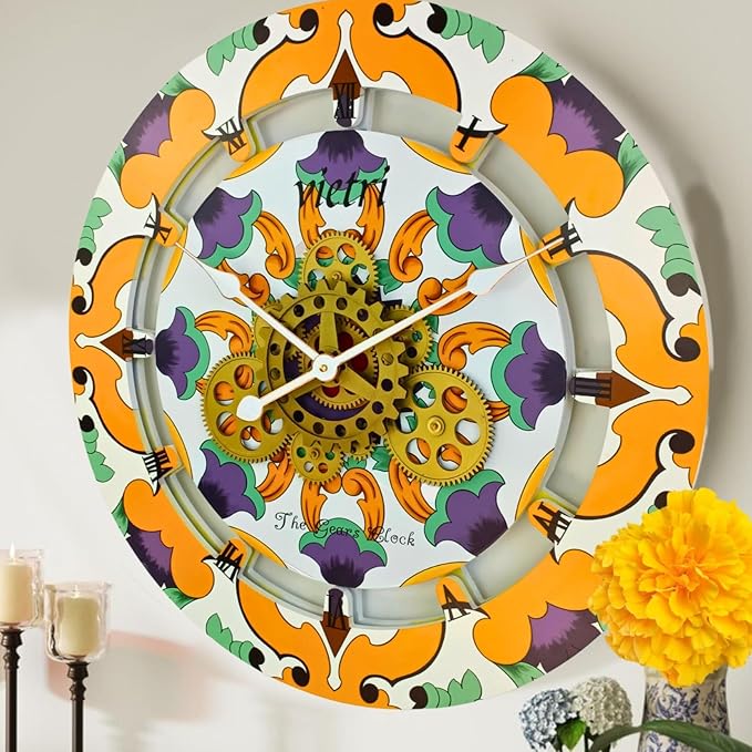 The Gears Clock Wall Clock Italy Collection with Moving Gears (Vietri, 24 inch Round)