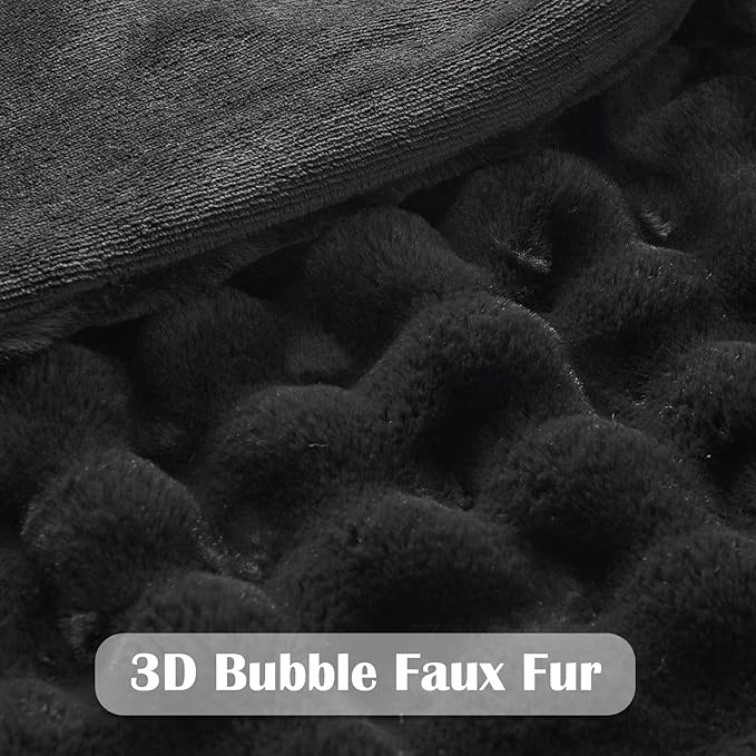NEWCOSPLAY Faux Fur Throw Blanket Black Bubble Blanket Thick Warm Soft for Couch Sofa Bed 550GSM (Black, Throw(50"x60"))